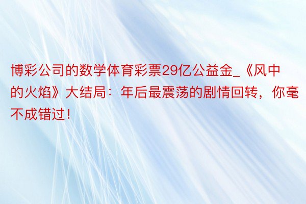 博彩公司的数学体育彩票29亿公益金_《风中的火焰》大结局：年后最震荡的剧情回转，你毫不成错过！